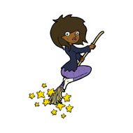 cartoon witch riding broomstick N15