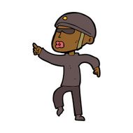 cartoon man in bike helmet pointing N8