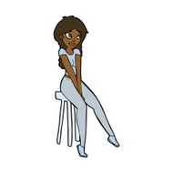 cartoon pretty girl on stool N7