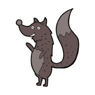 cartoon waving wolf N14