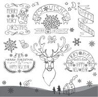 Retro New Year Christmas Calligraphic badges set Outline