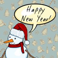 Vector Snowman with Bubble Happy New Year N2