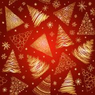 Seamless background with hand-drawn Christmas trees and snowflakes