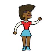 cartoon woman in spectacles waving N8