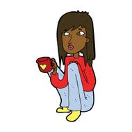 cartoon woman sitting with cup of coffee N8