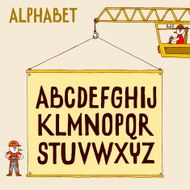 Doodle letters alphabet on crane hook Vector illustration