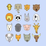 Vector Zoo Animal Faces Set Isolated
