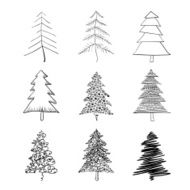 Christmas tree silhouette set of illustrations Vector EPS8