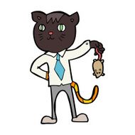 cartoon business cat with dead mouse N8