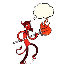 cartoon devil with pitchfork thought bubble N29