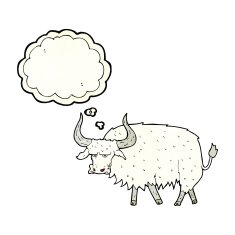 cartoon annoyed hairy ox with thought bubble N8