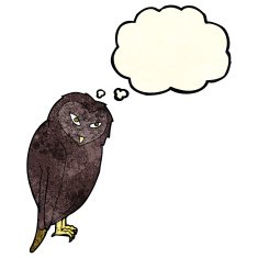 cartoon owl with thought bubble N79