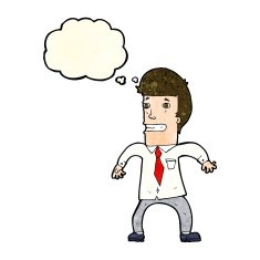 cartoon nervous businessman with thought bubble N10