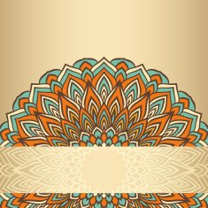 ornamental floral abstract lace round isolated on gold background