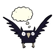 cartoon spooky bird with thought bubble N8