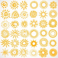 Set of vector icons Hand drawn doodle suns 36 items