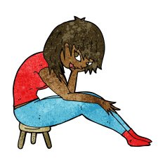 cartoon woman sitting on small stool N7