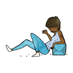 cartoon woman leaning on package box N7