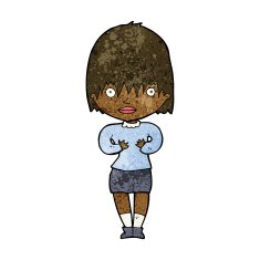 cartoon woman making Who Me? gesture N29