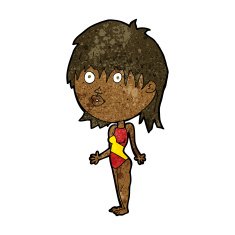 cartoon woman in swimsuit shrugging shoulders N6