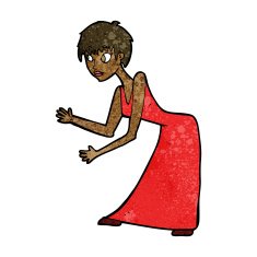 cartoon woman in dress gesturing N7