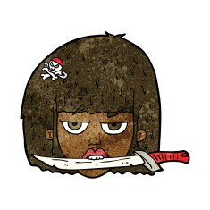 cartoon woman holding knife between teeth N7