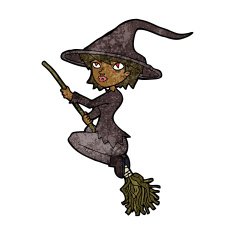 cartoon witch riding broomstick N13