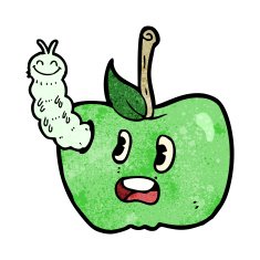 cartoon apple with bug N20