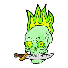 cartoon pirate skull with knife in teeth N6