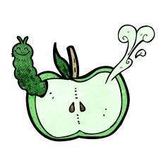 cartoon apple with bug N21