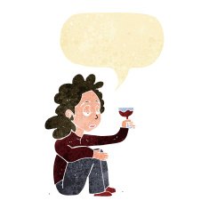 cartoon unhappy woman with glass of wine speech bubble N11