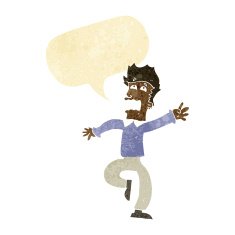 cartoon man panicking with speech bubble N70