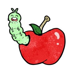 cartoon bug eating apple N12
