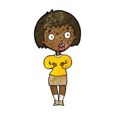 cartoon woman making Who Me? gesture N31