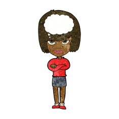 cartoon woman with folded arms imagining N7