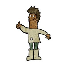 cartoon positive thinking man in rags N7