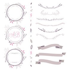 Set of abstract vector floral elements frame ribbon etc