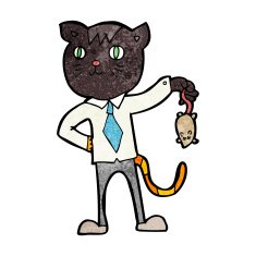 cartoon business cat with dead mouse N7
