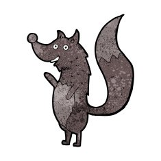 cartoon waving wolf N12