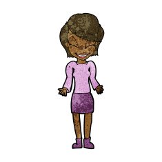 cartoon happy woman shrugging shoulders N11