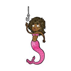 cartoon mermaid and fish hook N8