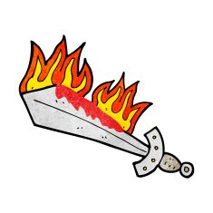 cartoon flaming sword N17