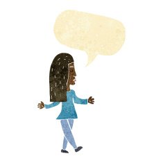 cartoon woman shrugging shoulders with speech bubble N593