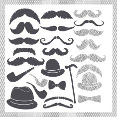 retro gentleman set with mustaches hats and pipes