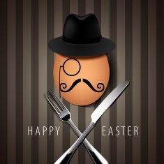 Vector Single Hipster Egg on with Knife and Fork