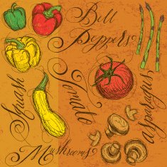 Raw vegetables with calligraphy