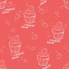 Seamless pattern with strawberry muffin