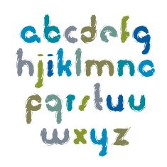 Vector smeared alphabet letters set hand-drawn colorful script