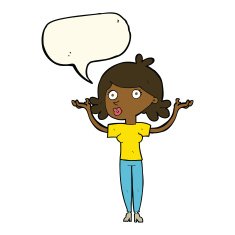 cartoon woman throwing arms in air with speech bubble N12