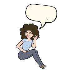 cartoon woman listening with speech bubble N9